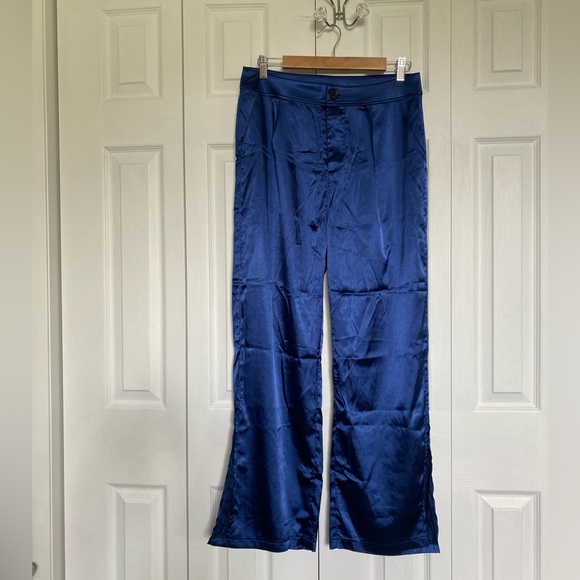 SHEIN Royal Blue Satin Crisscross TieBack Cami Top & Split Hem Pants - Size L - Picture 6 of 8